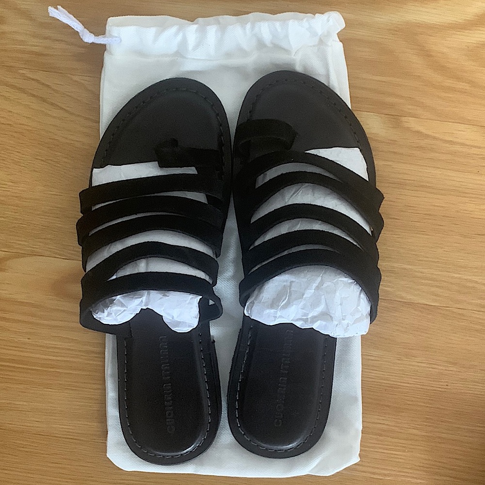 Vero Cuoio Italian Leather Sandals, Black, Size 39